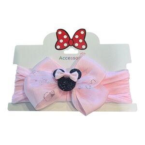 Pink Bow Kids Headband with Black Glitter Minnie Accent